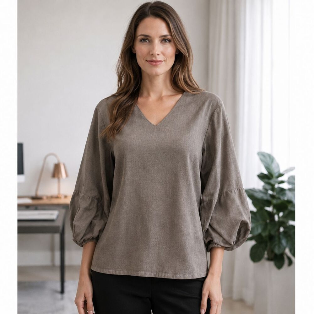 NWOT Life Grey Top Balloon Sleeve S